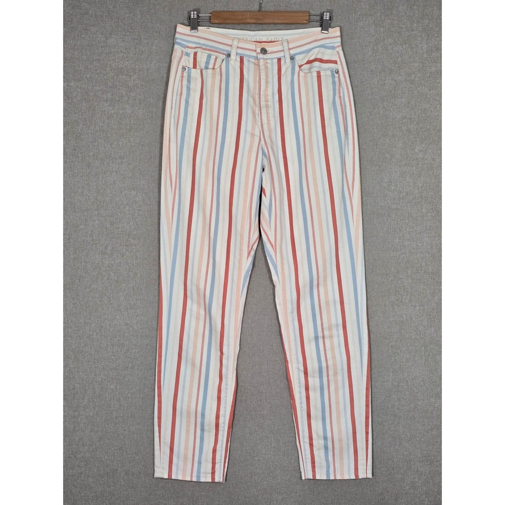 American Eagle Women's Mom Jean Multi Color Vertical Stripe 8 Long